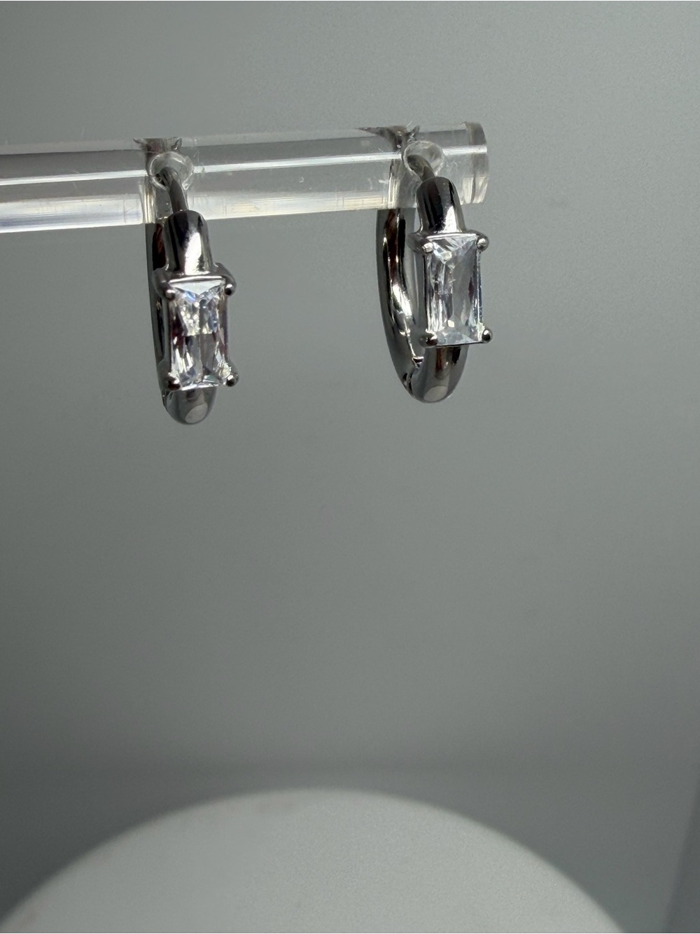 Sterling Silver Huggie Earrings with Clear Baguette Stones